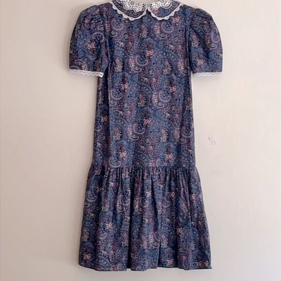 Gunne Sax Paisley drop waist button down lace dress paisley cottagecore sz 10 - Picture 2 of 10